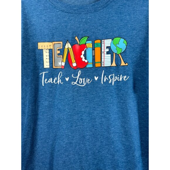 Teacher Graphic T-Shirt "Teach Love Inspire" Blue - Picture 3 of 7
